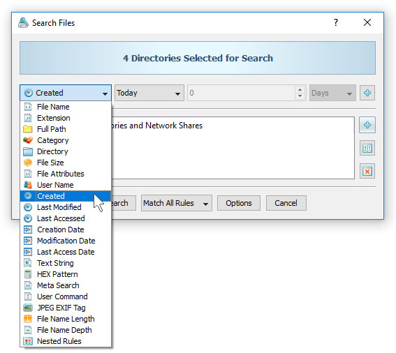 Search Files by Creation, Last Modification or Last Access Time